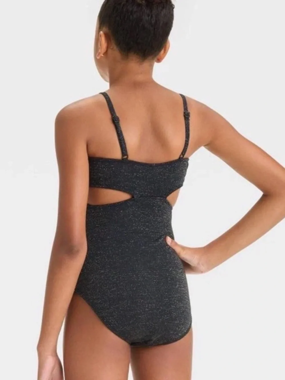 Little Girls' One Piece Swimsuit Black w/ Gold Shimmer Accents Small 6/7 NWT